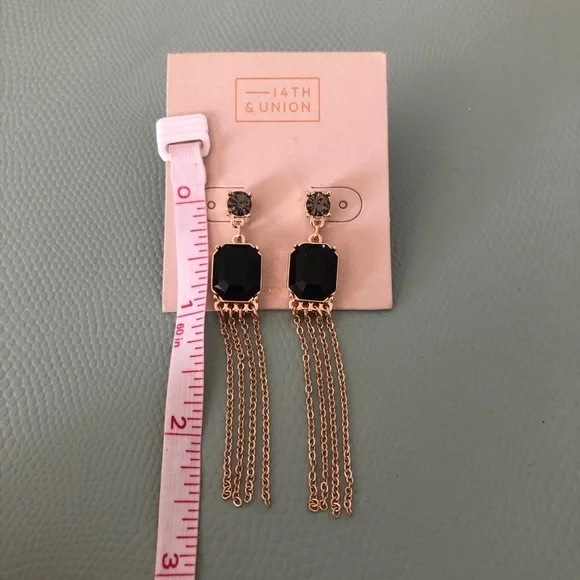 14th & Union Clear-Black-Gold long earrings - NEW - Picture 7 of 8